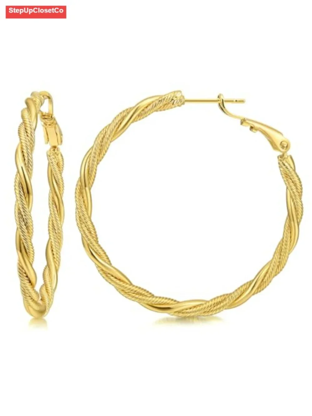 18K Gold Plated Twisted Rope Hoop Earrings for Women Hypoallergenic Sterling